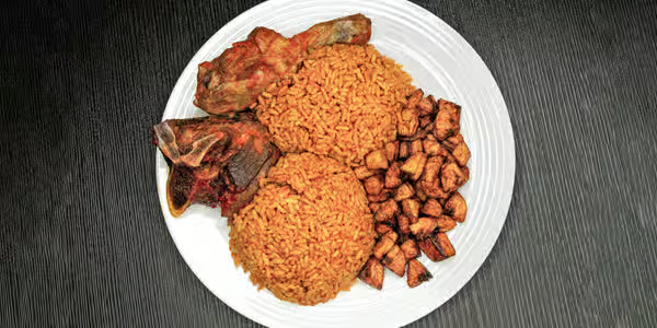 Authentic Nigerian jollof rice from Foodsleeve African Restaurant in Essex, Maryland